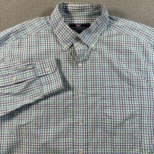 Vineyard Vines Shirt Men's Large Blue Check Preppy Casual Long Sleeve Murray